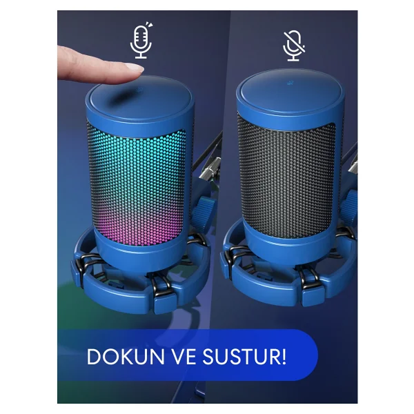 Fifine Ampligame A6v Mavi RGB USB Yayıncı Mikrofonu - Görsel 8