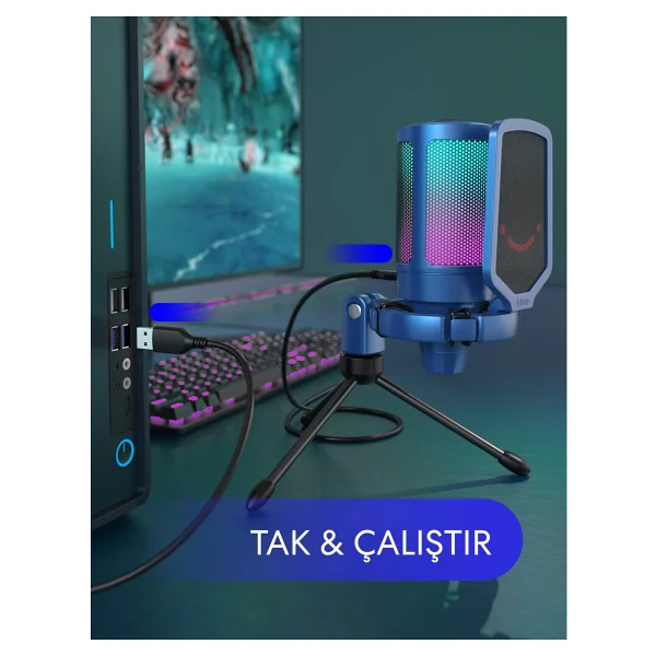 Fifine Ampligame A6v Mavi RGB USB Yayıncı Mikrofonu - Görsel 9