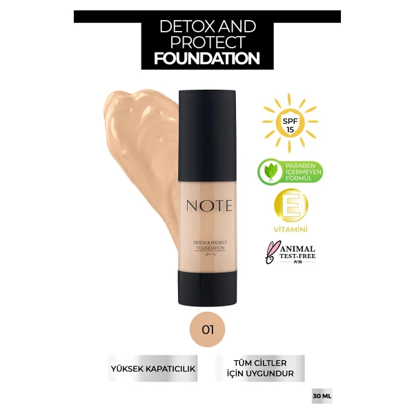 Note Detox & Protect Spf 15 01 Beige 30 Ml Likit Fondöten - Görsel 6
