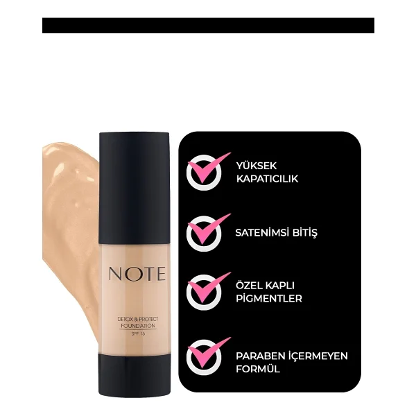 Note Detox & Protect Spf 15 01 Beige 30 Ml Likit Fondöten - Görsel 3