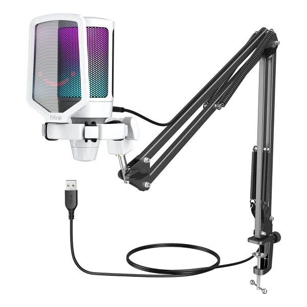 Fifine Ampligame A6t Beyaz RGB USB Yayıncı Mikrofonu - Görsel 7