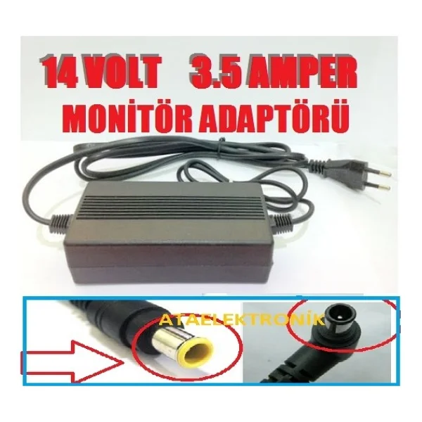 Ata Elektronik 14v 3.5a Lg Samsung Uyumlu Monitör Syncmaster S22c300h P2770 Sa350 Ue590 S27d360h Un22f5000af S27b350h S27e390h Adaptörü - Iğne Uçlu - Görsel 5