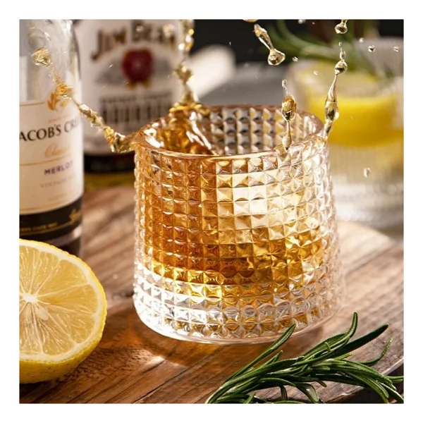 Hubby Chef Viski Kokteyl Bardağı Kadehi 360 Dönen Cam Bardağı 2li Set 160ml - Beyaz - Görsel 4