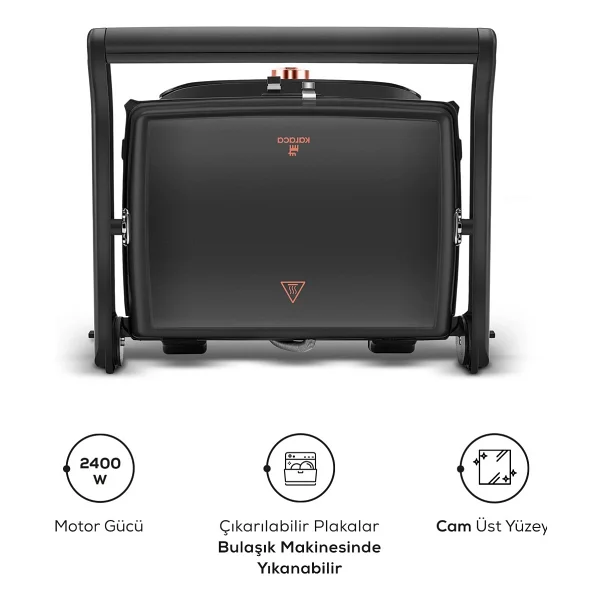 Karaca Gastro Grill Glass Premium 2400 W Mat Siyah Tost Makinesi - Görsel 5