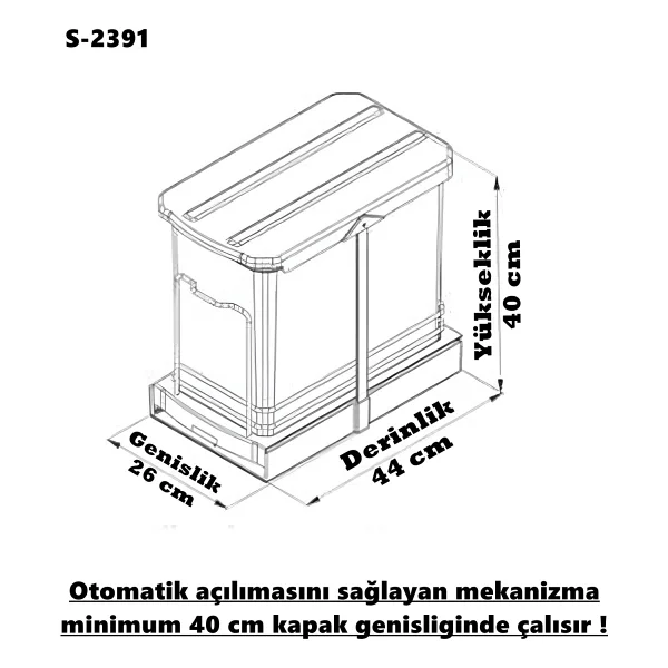 Starax 2391 Teleskopik Raylı Çöp Kovası 16+1 Lt Gri - Görsel 2