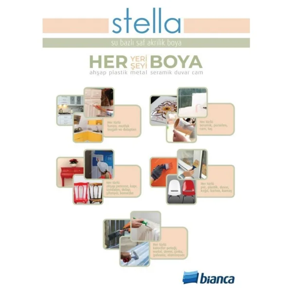 Bianca Stella 1 Lt 1087 Kırık Beyaz Su Bazlı Saf Akrilik Boya - Görsel 6