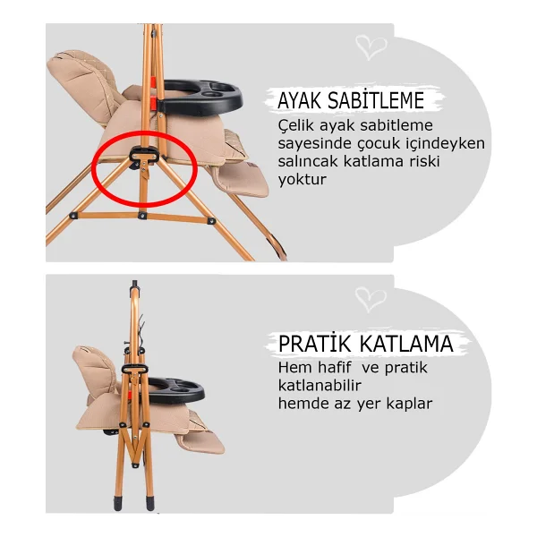 Baby Home 850 Cup Gri Mama Sandalyesi Ve Bebek Salıncağı - Görsel 6