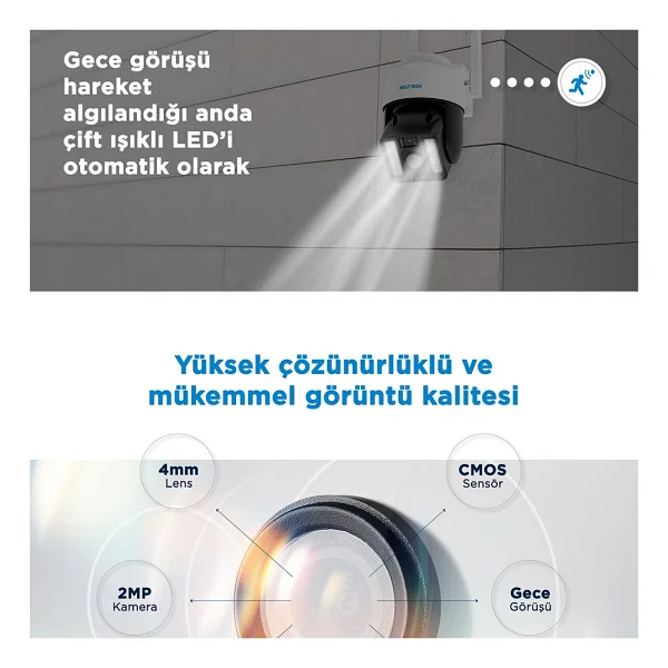 Neutron Gece Görüşlü LED Işıklı 360 Derece Dönebilen Alarmlı Ip Wi-Fi Dış Ortam Güvenlik Kamerası Beyaz - Görsel 5