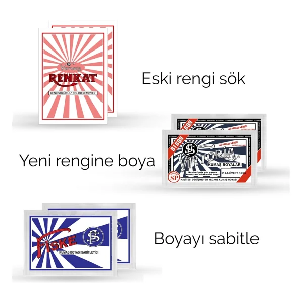 Viktoria Kumaş Rengi Değişim Paketi 2 Adet Renk Sökücü + 2 Adet Koyu Lacivert Boya + 2 Adet Fiske - Görsel 2