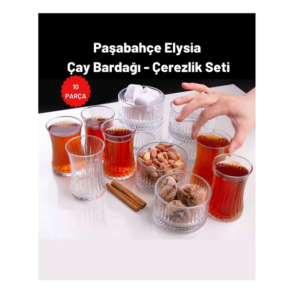 Paşabahçe Elysia Çay Bardağı Kase Çerezlik Seti - 170 Ml - 10 Adet - Şeffaf - Görsel 4