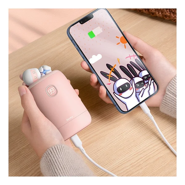 Benks Ns03 10000 mAh Dijital Ekran El Isıtıcı Özellikli Pembe Hızlı Şarj Powerbank - Görsel 3