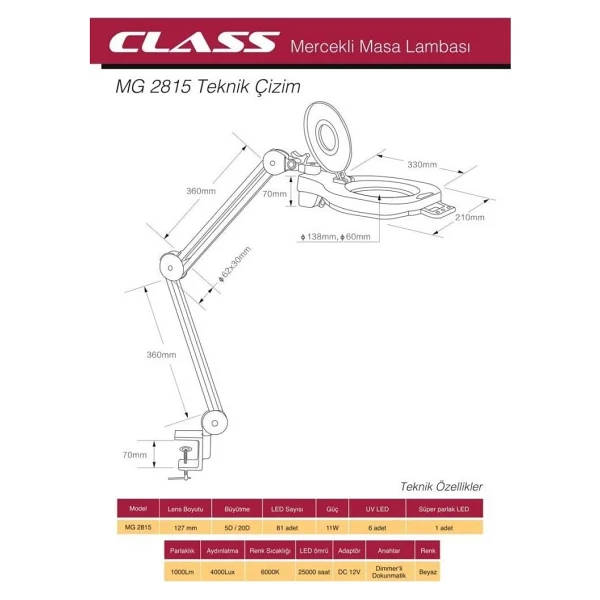 Class Mg-2815 5x Mercekli LED Işıklı Masa Büyüteci - Görsel 3