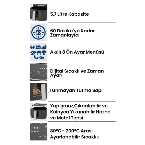 Goldmaster Gustofry Gm7487 7.6 Lt Yağsız Fritöz - Görsel 3