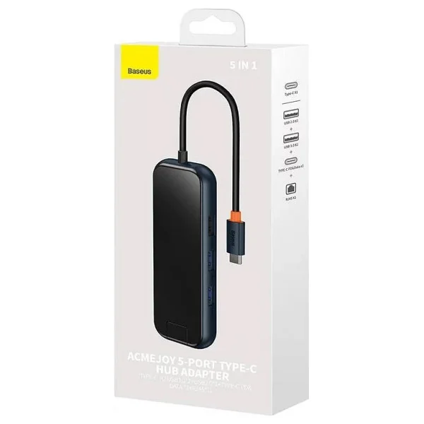 Baseus Acmejoy Serisi 5 In 1 Çevirici Dönüştürücü Hub Type-C To 2xusb 3.0 + USB 2.0 + USB-C Pd + Rj45 - Siyah - Görsel 5