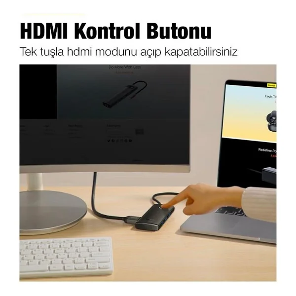 Baseus 100w 6in1 Pd Type C Çoğaltıcı Çevirici Hub, 2x USB, 1x Hdmi, 1x Pd Type C, 1x Sd/Tf Adaptör - Görsel 4
