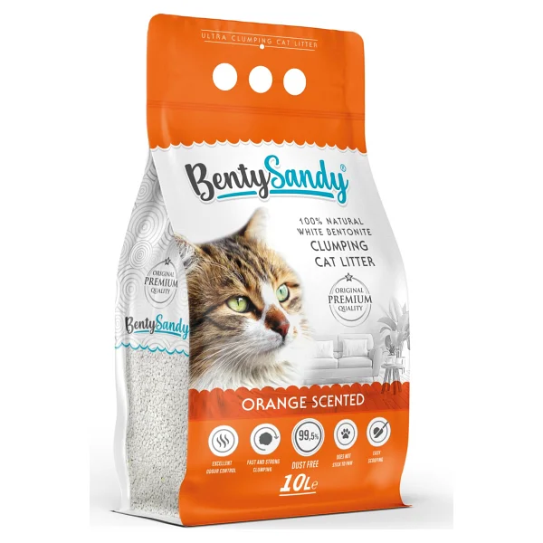 Bentysandy Portakal Kokulu 10 Lt İnce Taneli Bentonit Kedi Kumu - Görsel 3