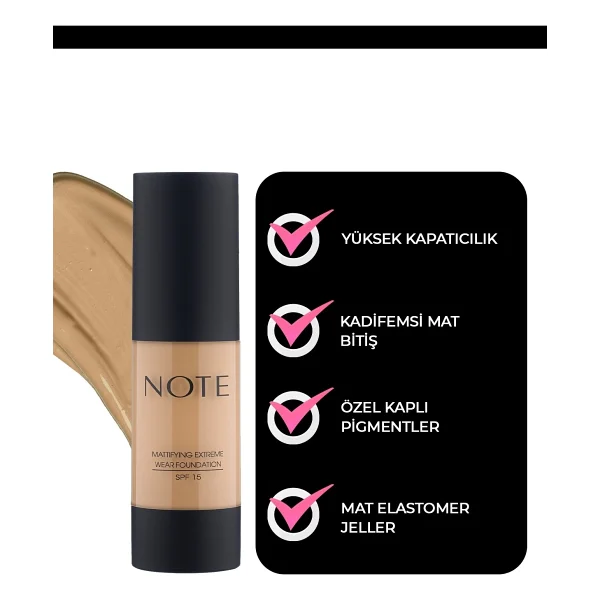 Note Mattifying Extreme Wear Spf 15 02 Natural Beige 35 Ml Likit Fondöten - Görsel 3