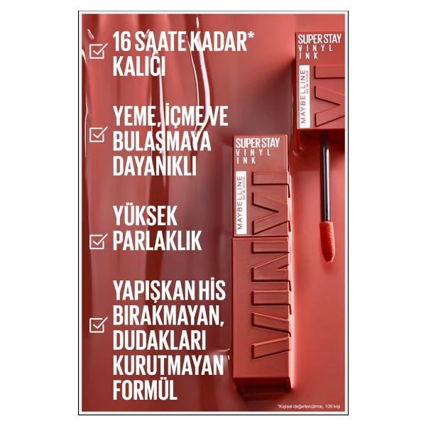 Maybelline New York Super Stay Vinyl Ink Parlak 130 Extra Likit Ruj - Görsel 6