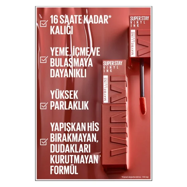 Maybelline New York Super Stay Vinyl Ink Parlak 120 Punchy Likit Ruj - Görsel 4