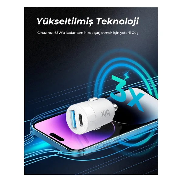 Bix Bxac65c 65 W Beyaz Hızlı Araç Şarj Aleti - Görsel 3