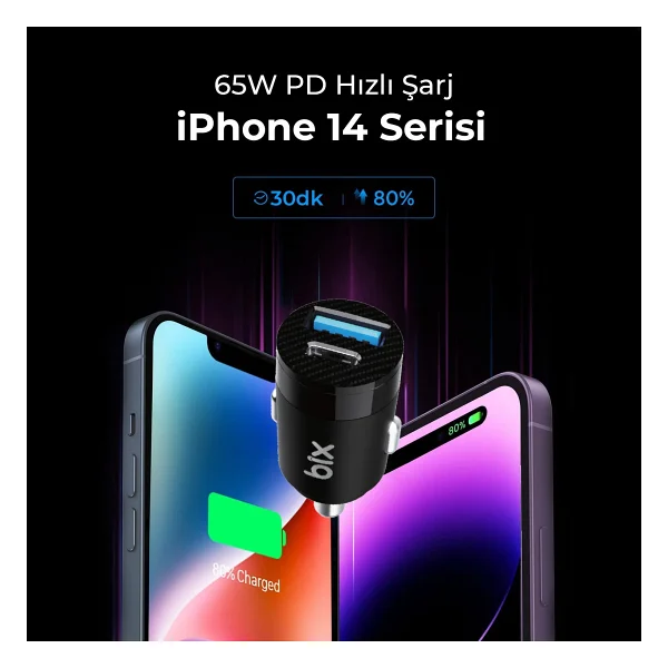Bix Bxac65c 65 W Siyah Hızlı Araç Şarj Aleti - Görsel 3
