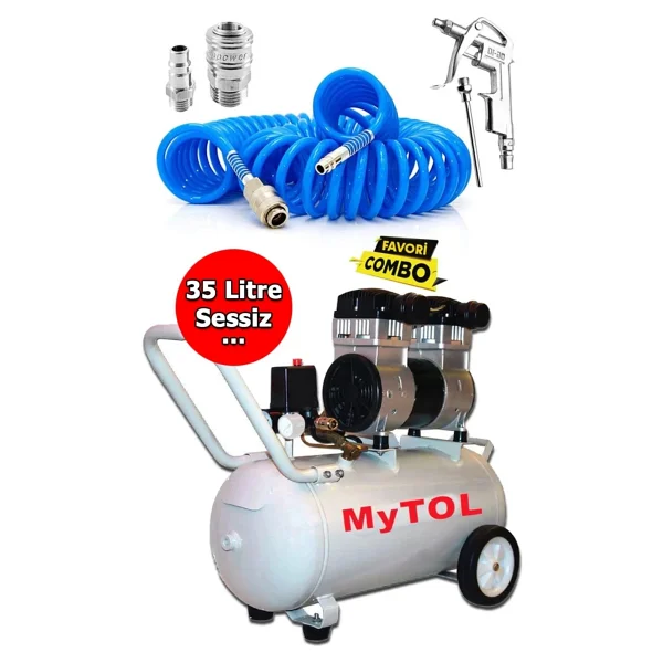 Mytol 35 Lt Ultra Sessiz Yağsız Hava Kompresörü Ve 15 Mt Hava Hortumu Seti 8 Bar Full Set - Görsel 2