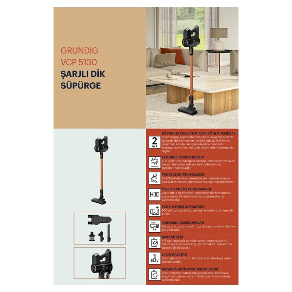 Grundig Vcp 5130 Şarjlı Dikey Süpürge - Görsel 8
