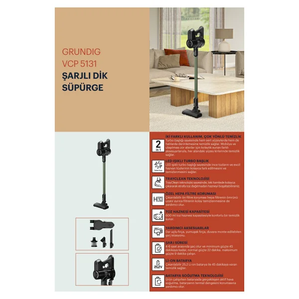 Grundig Vcp 5131 Şarjlı Dikey Süpürge - Görsel 8
