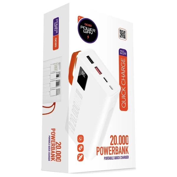 Powerway Qc20 Beyaz 20000 mAh Hızlı Şarj Powerbank - Görsel 4
