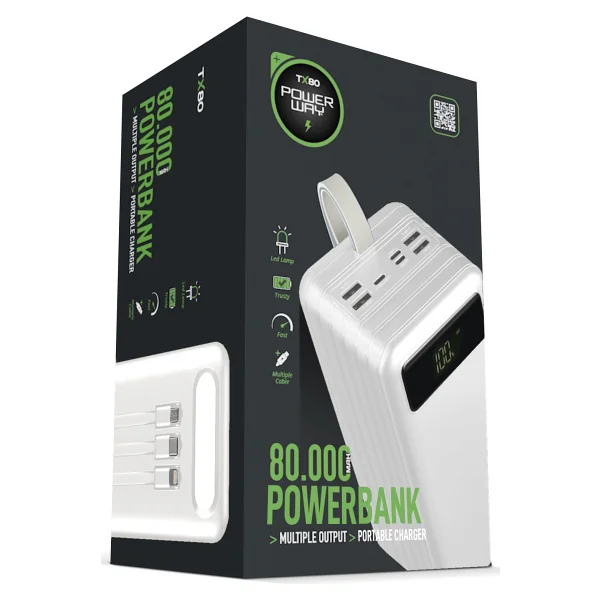 Powerway TX80 80000 mAh Fenerli Şarj Göstergeli Taşınabilir Powerbank - Görsel 5