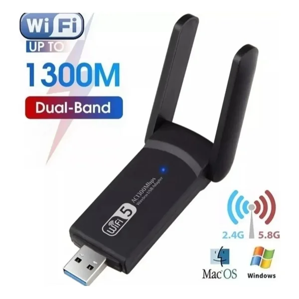 Kablosuz Wi-Fi Alıcı Ac1300 Mbps Dual Band USB 3.0 Adaptör - Görsel 6