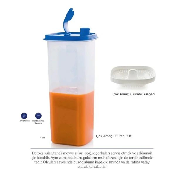 Tupperware Çok Amaçlı Sürahi 2 Lt Süzgeçli Mavi - Görsel 6