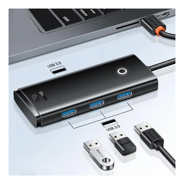 Baseus 0.25cm 5gbps Veri Aktarım 4 Portlu Type-C To USB 3.0 Dönüştürücü Çevirici Hub Tak Çalıştır - Siyah - Görsel 2