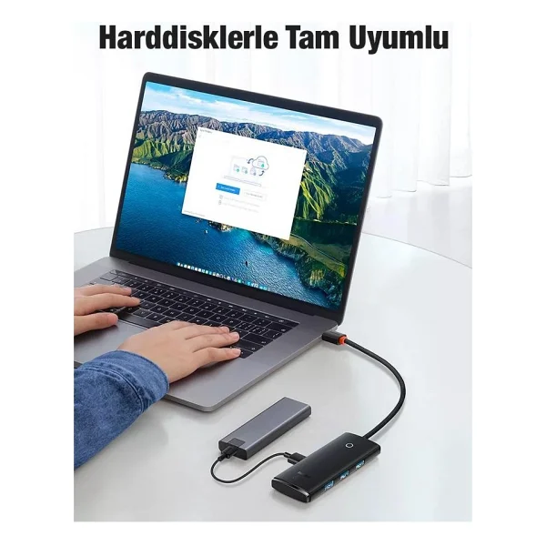 Baseus 0.25cm 5gbps Veri Aktarım 4 Portlu Type-C To USB 3.0 Dönüştürücü Çevirici Hub Tak Çalıştır - Siyah - Görsel 3