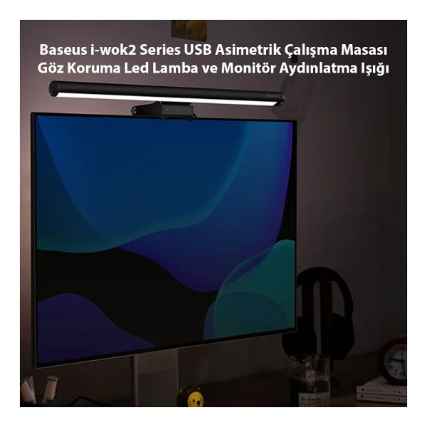 Baseus I-Wok2 Series USB Asimetrik Çalışma Masası Göz Koruma LED Lamba Ve Monitör Aydınlatma Işığı - Siyah - Görsel 2