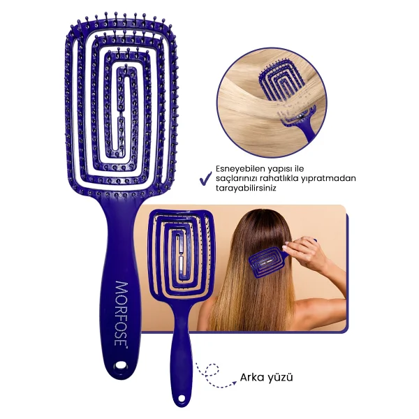 Morfose Yeni Nesil Saç Fırçası 2'li Set Hassas Saçlar İçin Kopma Önleyici Esnek Plastik Tasarım - 6 - Görsel 3
