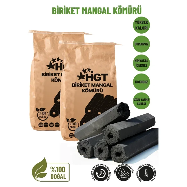 Briket Mangal Kömür Doğal Kimyasal Sız Presle Üretilmiş Dumansız Kokusuz Yüksek Isı 2,5 Kg (Hediyeli) - Bej - 1 Adet - Görsel 6