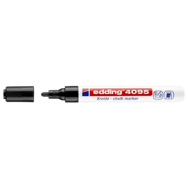 Edding 4095 Tahta Ve Cam İçin 2-3 Mm Yuvarlak Uç Likit Tebeşir Kalemi Siyah - Görsel 3