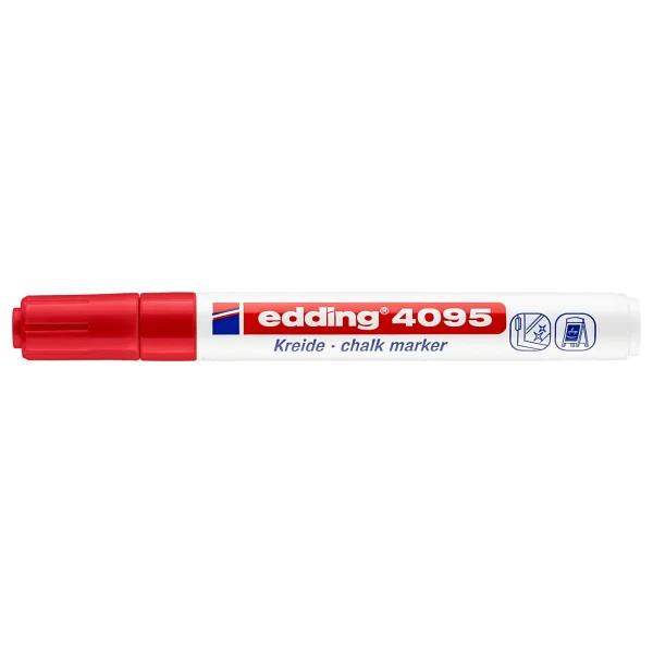 Edding 4095 Tahta Ve Cam İçin 2-3 Mm Yuvarlak Uç Likit Tebeşir Kalemi Kırmızı - Görsel 2