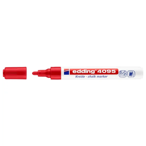 Edding 4095 Tahta Ve Cam İçin 2-3 Mm Yuvarlak Uç Likit Tebeşir Kalemi Kırmızı - Görsel 3