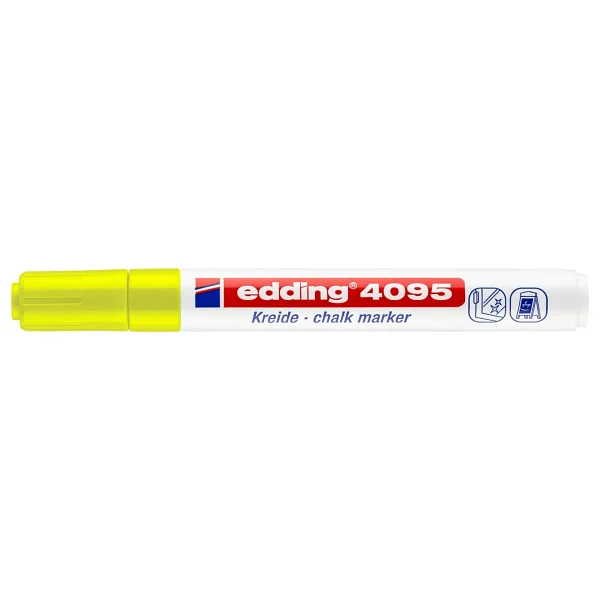 Edding 4095 Tahta Ve Cam İçin 2-3 Mm Yuvarlak Uç Likit Tebeşir Kalemi Fosforlu Sarı - Görsel 8