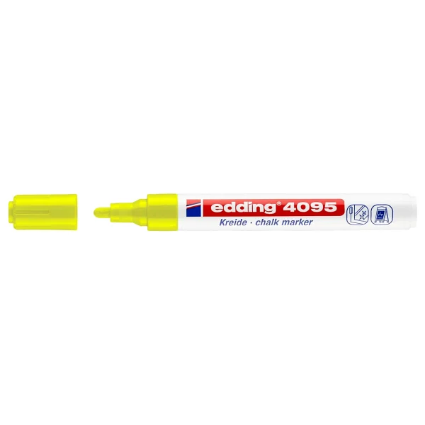 Edding 4095 Tahta Ve Cam İçin 2-3 Mm Yuvarlak Uç Likit Tebeşir Kalemi Fosforlu Sarı - Görsel 2