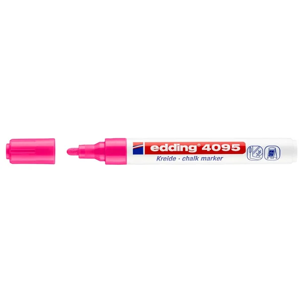 Edding 4095 Tahta Ve Cam İçin 2-3 Mm Yuvarlak Uç Likit Tebeşir Kalemi Fosforlu Pembe - Görsel 2