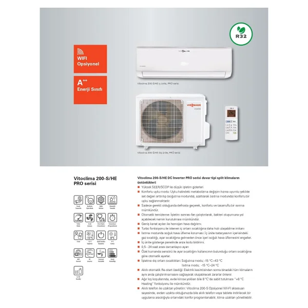 Viessmann Vitoclima 200-S/He Pro Ws2032men1 A++ 12000 Btu Inverter Duvar Tipi Klima - Görsel 3