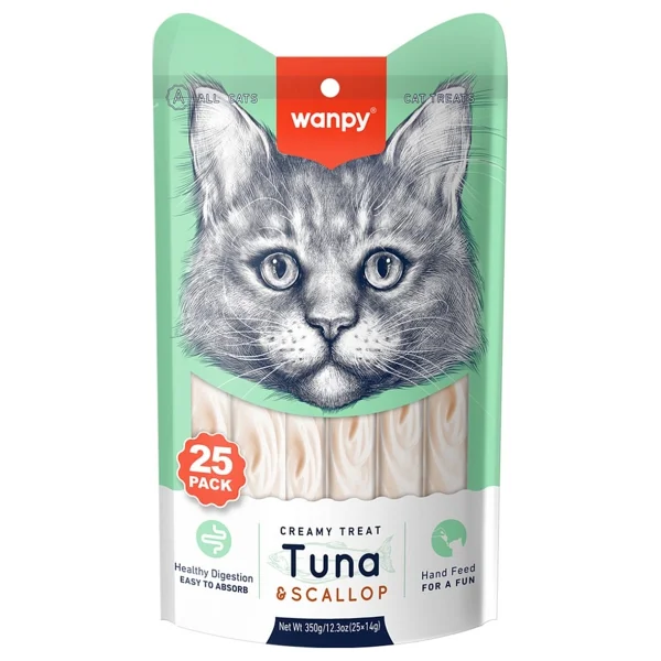 Wanpy Ton Balıklı Ve Deniz Taraklı 25x14 Gr Krema Kedi Ödül Maması - Görsel 5