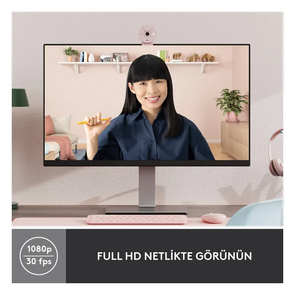 Logitech Brio 300 960-001448 Mikrofonlu Webcam Pembe - Görsel 2