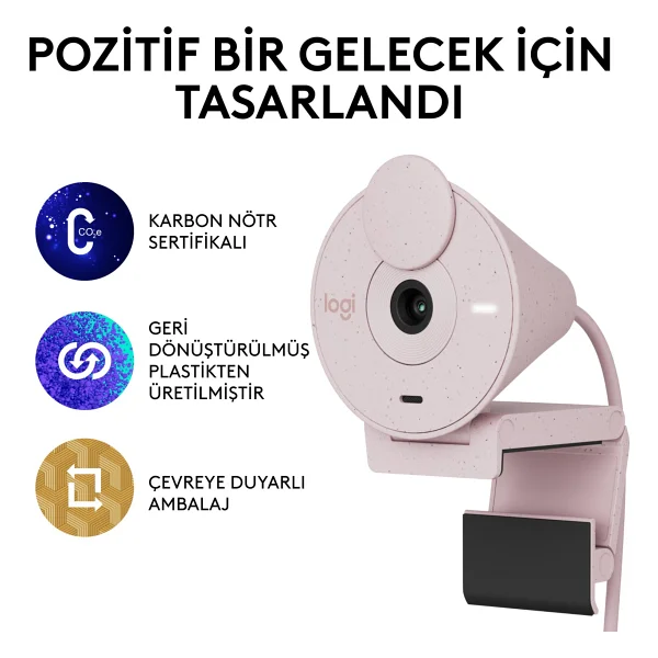 Logitech Brio 300 960-001448 Mikrofonlu Webcam Pembe - Görsel 8