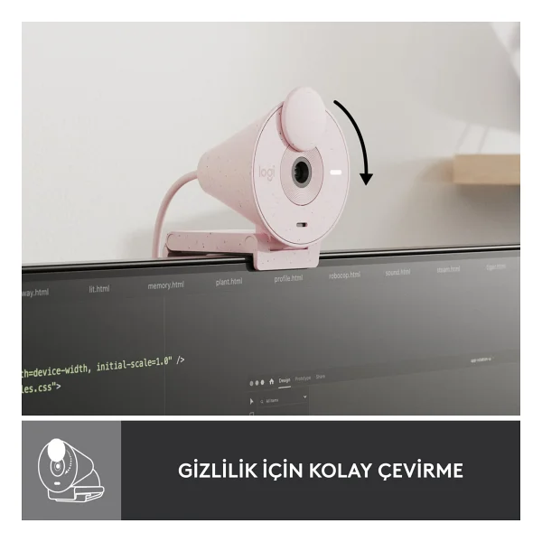 Logitech Brio 300 960-001448 Mikrofonlu Webcam Pembe - Görsel 5