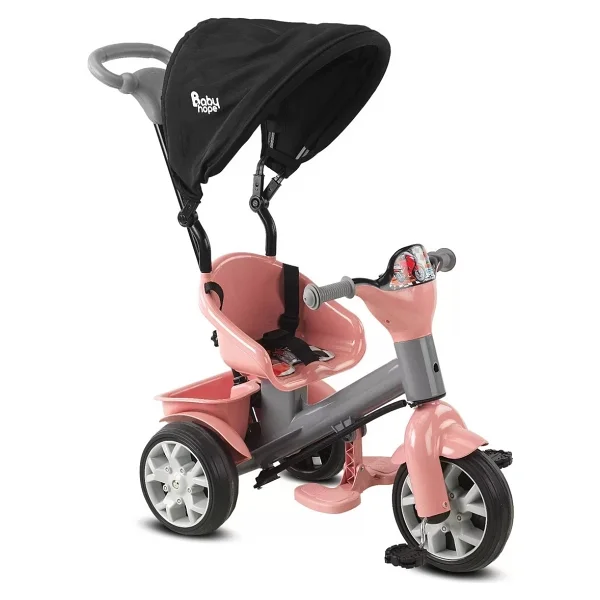 Babyhope 121 Bobo Speed Tenteli Pembe-Gri 3 Tekerlekli Bisiklet - Görsel 4