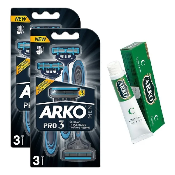 Arko Men Pro3 3'lü 3 Bıçaklı Tıraş Bıçağı 2 Adet + Hediye Arko Krem - Görsel 2